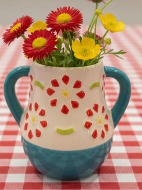 Tag Ceramic Daisy Bud Propagation Vase Toothpick Matches Holder Red Turquoise